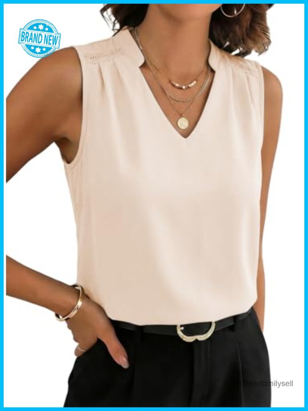 Women's V-Neck Lace Trim Sleeveless Tank Top Business Casual Blouse